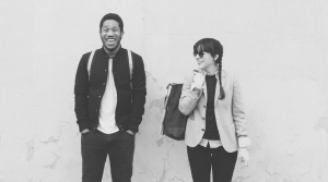 two young people laughing