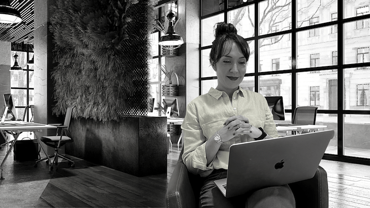 Hannah Brice working in office